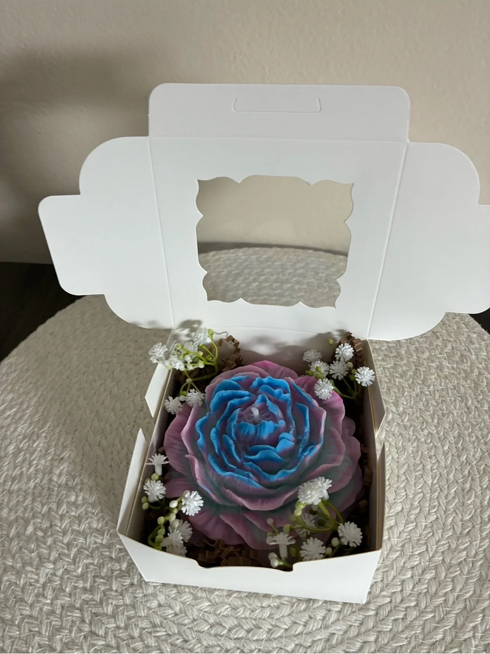 Decorative Pink and Blue Floral Accent Candle - Unbranded